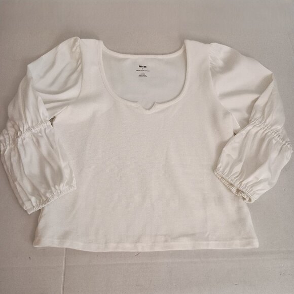 Anthropologie Maeve White Puff Sleeve Top L - Large - Picture 15 of 15